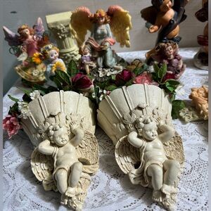 Charming Cream Angel Wall Planters and Angel Ceramics Lot